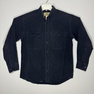 Cabelas Shirt Mens Medium Deerskin Soft Chamois Heavyweight Black LS Button Up